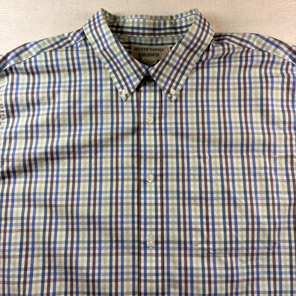 Duluth Trading Co Wrinklefighter Multi Plaid Button Down Shirt Mens 2XL Tall